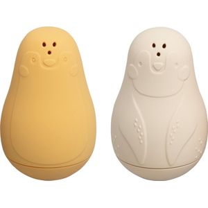 Baby's Only Spuitfiguur pinguïns - Baby badspeelgoed - Oker/Warm Linen - Siliconen speelgoed - Baby cadeau