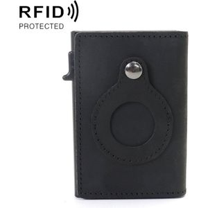 FOLQON Pasjeshouder geschikt voor Airtag - Leer - Mannen en Vrouwen - 12 Pasjes + Briefgeld - RFID Leren Portemonnee - Uitschuifbaar - Kaarthouder - Zwart