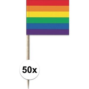 Cocktailprikkers - regenboog/pride vlag - 50 stuks - 8 cm - vlaggetje decoratie