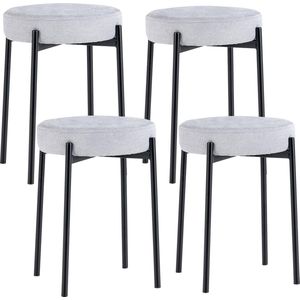 Eetkamerstoelen, set van 4, gestoffeerde keukenstoel, stapelbaar, met metalen poten, 50 cm hoge kruk, barkruk, gestoffeerde stoel voor keukeneiland, café, eetkamer (lichtgrijs)