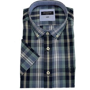 Pre End Overhemd - korte mouw - geruit - strijkvrij - regular fit - blauw groen - Maat 5XL
