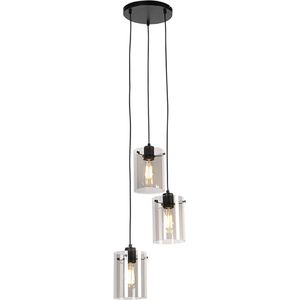 QAZQA dome - Design Hanglamp eettafel - 3 lichts - Ø 35 cm - Zwart - Woonkamer | Slaapkamer | Keuken