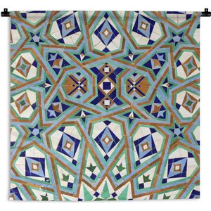 Wandkleed - Wanddoek - Een Marokkaanse Mozaïekmuur waar de figuren veel door elkaar heen lopen - 60x60 cm - Wandtapijt