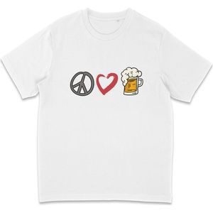 Grappig T Shirt Heren Dames - Vrede Liefde Bier - Wit - XS