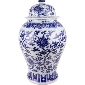 Fine Asianliving Chinese Gemberpot Porselein Handgeschilderd Lotus Blauw Wit D32xH53cm