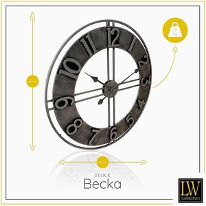 Wandklok Becka Grijs Zilver 60cm - Grote industriële wandklok metaal - Moderne wandklok - Stil uurwerk - Stille klok