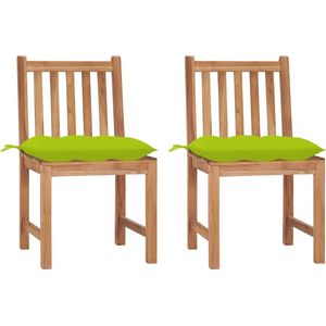 The Living Store Tuinstoelen Teak - Set van 2 - 50x53x90cm - Houten stoelen - Helder groen kussen