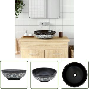 The Living Store Opzetwasbak rond Φ41x14 cm keramiek zwart en blauw - Opzetwasbak - Badkamerwasbak - Keramische Wasbak - Ronde Wasbak - Zwarte Wasbak