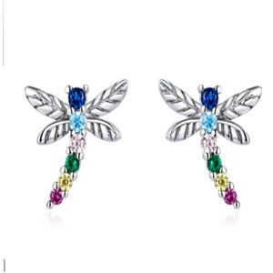 Libelle Oorbellen - 925 Zilver & Kleurrijke Zirkonia- Romystones