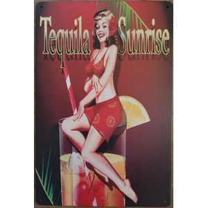 Tequila Sinrise vrouw glas Reclamebord van metaal METALEN-WANDBORD - MUURPLAAT - VINTAGE - RETRO - HORECA- BORD-WANDDECORATIE -TEKSTBORD - DECORATIEBORD - RECLAMEPLAAT - WANDPLAAT - NOSTALGIE -CAFE- BAR -MANCAVE- KROEG- MAN CAVE