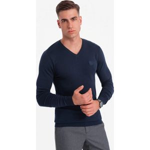 Ombre - Heren V-Hals Sweater - Ribgebreide Boorden - Navy - Italianstyle