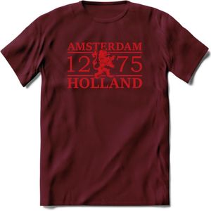 Amsterdam T-Shirt | Souvenirs Holland Kleding | Dames / Heren / Unisex Koningsdag shirt | Grappig Nederland Fiets Land Cadeau | - Burgundy - XL