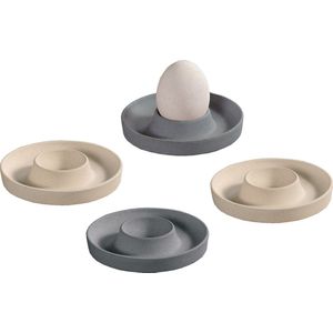 8x Melamine witte en grijze eierdopjes 10 x 2 cm - Tafel dekken - Ronde eierdoppen gekleurd - Ontbijt