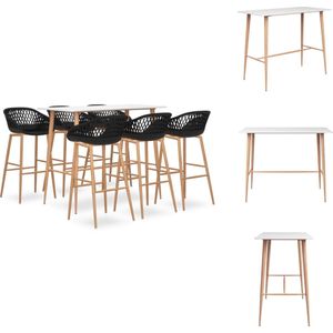 vidaXL Bartafel Modern - MDF en metaal - 120 x 60 x 105 cm - WitvidaXL Barkruk Ergonomisch - PP en metaal - 48 x 47.5 x 95.5 cm - Zwart - Set tafel en stoelen