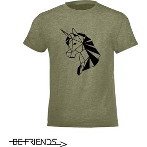 Be Friends T-Shirt - Unicorn - Kinderen - Kaki - Maat 4 jaar