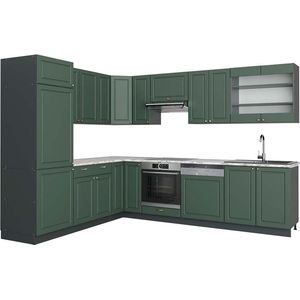 Vicco Fame-Line Hoekkeuken – 227 x 287 cm , WB Marmer Groen-Goud Landhuis/Antraciet , WB Marmer