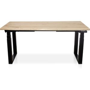 Zit-sta bureau met massief eiken boomstam blad 180 x 90 cm - MRC PRO Solid NEN-EN 527 - elektrisch verstelbaar - frame zwart - 125 cm hoog - 200KG draagvermogen