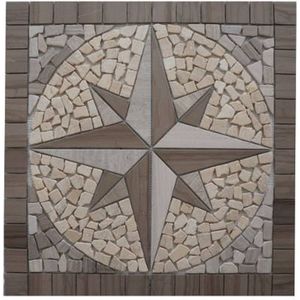 Mozaiek tegel Natuursteen Em2 - marmer medallion - 60 x 60cm - grijs creme beige