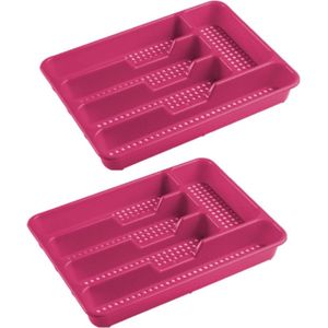 Bestekbak/bestekhouders 5-vaks fuchsia roze - 34 x 25 x 4 cm - Keuken opberg accessoires