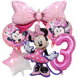 Minnie Mouse Ballonnen Set - Leeftijd: 3 Jaar - Roze Ballonnen - Kinderverjaardag - Feestversiering - Verjaardag Versiering - Mickey & Minnie Mouse - Disney Kinderfeestje - Feestpakket - Roze Verjaardag Ballonnen - MinnieMouse Ballonnen - Roze Ballon