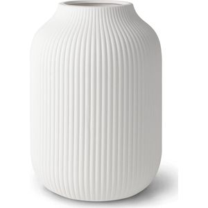 Keramische vaas met groeven - waterdichte bloemenvaas voor snijbloemen en droogbloemen - 20 cm hoog met stijlvolle decoratie voor woonkamer en slaapkamer
