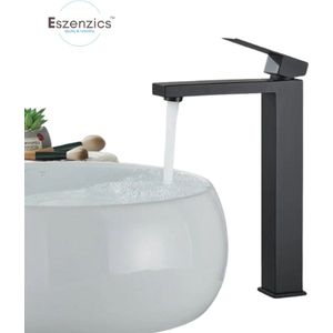 Eszenzics™ Wastafelkraan 'Luzern' - Hoge uitloop - Mengkraan - Mat zwart - Zachte bruisstraal - Minimalistisch design - 30.5 cm