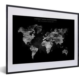 Fotolijst incl. Poster Zwart Wit- Wereldkaart in oude schilderachtige tinten met tekst - zwart wit - 40x30 cm - Posterlijst