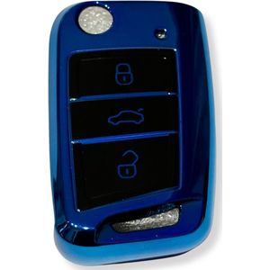 Sleutelcover voor Volkswagen, VW Sleutelhoesje, Key Case for VW, Autosleutel Hoesje Geschikt Voor Volkswagen, VW Polo Golf Passat B8 Tiguan T-Roc T-Cross Skoda Octavia Superb, Blauw - Zwart
