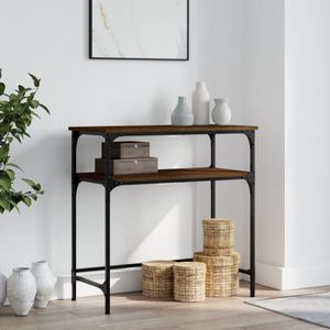 The Living Store Wandtafel 75x35,5x75 cm bewerkt hout bruin eikenkleur - Wandtafel - Industrieel Design - Houten Tafel - Bijzettafel - Entreetafel