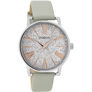 OOZOO Timepieces - Zilverkleurige horloge met steengrijze leren band - JR300