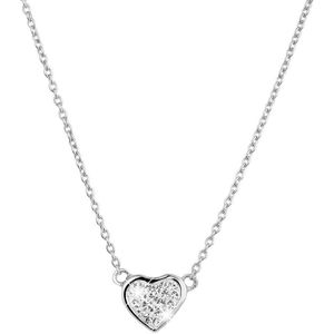 Lucardi Dames Ketting met hanger hart met kristal - Echt Zilver - Ketting - Cadeau - 42 cm - Zilverkleurig