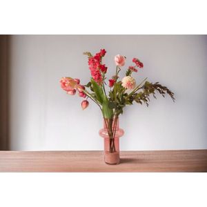 WinQ -Veldboeket - Zijden bloemen compleet geleverd in Roze/ Pink/ Paars combinatie- Inclusief glasvaas - kunstbloemen Boeket in voorjaarskleuren