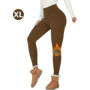 Livano Gevoerde Panty - Legging - Hoge Taille - Winter Panty - Fleece panty - Thermo Panty - Warme Panty - Elastisch - Koffie Maat XL