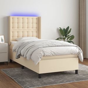 The Living Store Boxspring Bed - Crème - 90 x 190 cm - Verstelbaar hoofdbord - LED-verlichting - Pocketvering matras - Huidvriendelijk topmatras - Montagehandleiding meegeleverd - USB-aansluiting