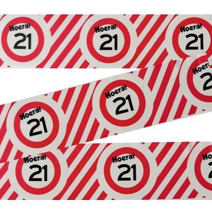 3BMT® Afzetlint - Markeerlint rood wit - 21 jaar - verjaardag - 10 meter