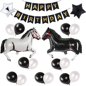 19-delige paarden decoratie set Black and White Horses - paard - ballon - horse - ster - verjaardag - happy birthday