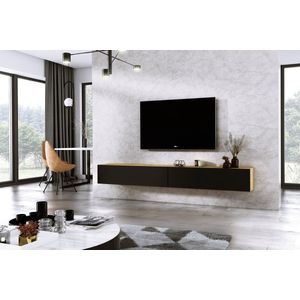 Meubel Square - TV meubel DIAMOND - Eiken / Mat Zwart - 240cm (2x120cm) - Hangend TV Kast