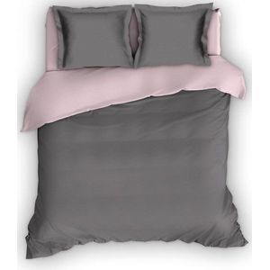Warme Flanel Eenperoons Dekbedovertrek Uni Antraciet/Roze | 140x200/220 | Hoogwaardig En Zacht | Ideaal Tegen De Kou