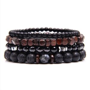 CHPN - Armbanden - Kralenarmband - Kunststof Armbanden - Contrast Kralen - Grijs/bruin/zwart - Cadeau voor Man & Vrouw - Sieraden - Universeel - Armbandenset