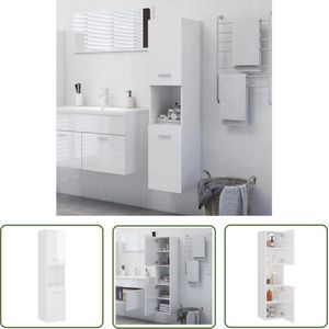 The Living Store Badkamerkast 30x30x130 cm bewerkt hout hoogglans wit - Wandkast - Badkamermeubel - Opslagoplossing - Spiegelkast - Modern Design