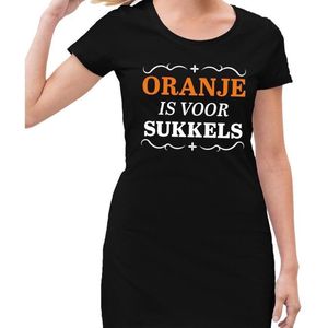 Zwart  jurkje met Oranje is voor sukkels dames - Zwart Koningsdag kleding S