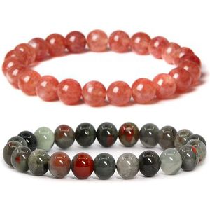 Bixorp Gems Aardbeienkwarts & Heliotroop Edelstenen Armbanden Set - Kralenarmband