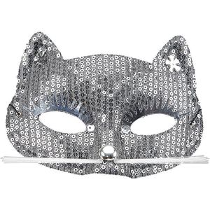 WIDMANN - Zilverkleurige poesje masker voor volwassenen - Maskers > Masquerade masker