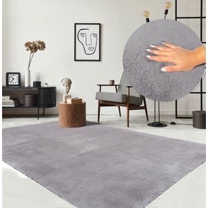 Karpet24 Loft modern pluizig laagpolig tapijt 200 x 280 cm rechthoek antislip onderkant, wasbaar tot 30 graden, heerlijk zacht, bontlook, grijs