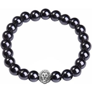 Fako Bijoux® - Boeddha Natuursteen Armband - Buddha Kralen Armband - Hematiet - Boeddha - Holle Leeuw - Antraciet