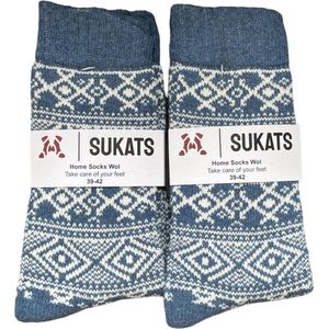 Sukats® Huissokken - 2 Paar - Maat 35-38 - Jeans - Huissokken Dames - Warme Sokken - Wollen Sokken - Slofsokken - Bedsokken - Meerdere Maten en Varianten