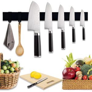 mes, extra sterke magneet, 40 cm, zwart, geen stansen, Messenhouder, magnetisch, met 2 haken, Messenhouder, magnetisch, voor keukengerei of gereedschap