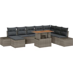 vidaXL - 9-delige - ligbedset - met - kussens - in - grijs - poly - riet
