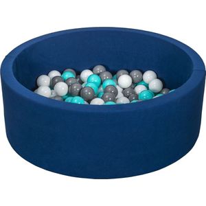 Ballenbad rond - blauw - 90x30 cm - met 150 wit, grijze en turquoise ballen