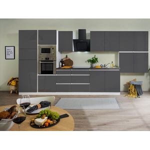 Goedkope keuken 435  cm - complete keuken met apparatuur Lorena  - Wit/Grijs - soft close - keramische kookplaat  - afzuigkap - oven - magnetron  - spoelbak